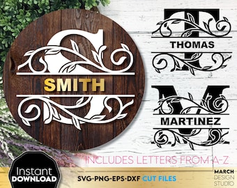 Split Monogram SVG: Family Name Sign, Wedding Decor (Digital Download)