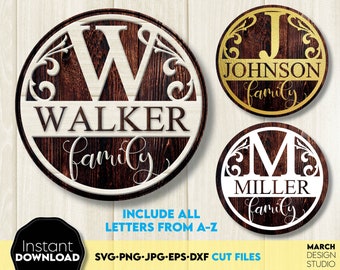 Split Letter Monogram SVG: Circle Wreath, Wedding Name (Digital Download)