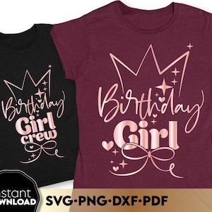 Anniversaire fille chemise SVG, anniversaire fille chemise Png, preppy coquette noeud anniversaire chemise svg png, anniversaire svg, fichier coupé pour Cricut sublimation