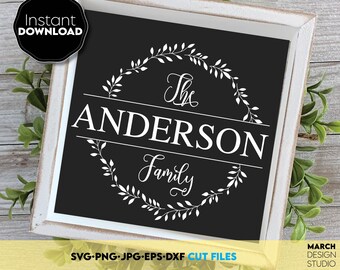 Split Monogram SVG: Circle Wreath, Family Name Sign (Digital Download)