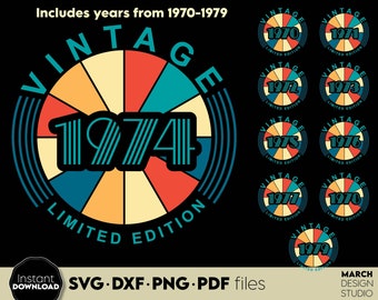 Paquete de archivos SVG y PNG de cumpleaños vintage / Descarga digital de camisetas de cumpleaños para papá