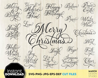 Kerstspreuk SVG PNG-bundel: Merry Christmas Holiday Quotes, christelijke ontwerpen, digitale download