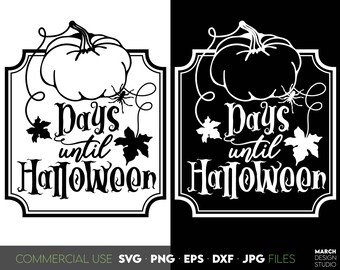 Znak odliczania do Halloween SVG PNG: Wzór dyni na tablicy, pobieranie cyfrowe