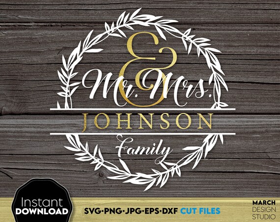 Family Name Monogram SVG: Split Wreath Cut File, Digital Download