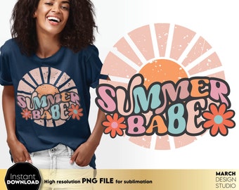 Summer Babe PNG: Boho Vintage Sublimation Design (Digital Download)