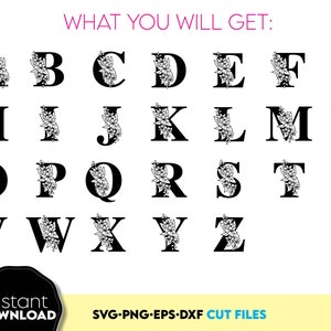Delat monogrampaket SVG | Delat monogram SVG | Blommonogrambokstäver SVG | Delat monogramalfabet svg | Blommonogramalfabet svg png dxf bild 3