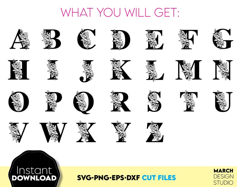 Delat monogrampaket SVG | Delat monogram SVG | Blommonogrambokstäver SVG | Delat monogramalfabet svg | Blommonogramalfabet svg png dxf bild 3