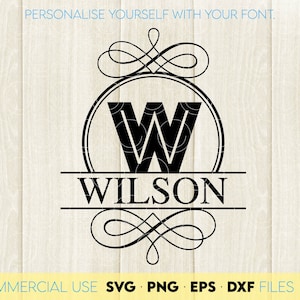 Last name monogram frame svg, split monogram frame svg, Family Name Monogram, name frame SVG, Cricut Monogram SVG laser cut monogram letters