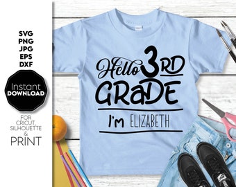 Hello Third Grade SVG: Personalized Back to School Design Digital Download