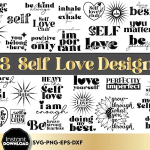 Self Love Png Svg cytaty Bundle, Self Love Club Png Svg, Motywacyjne inspirujące cytaty svg, Romantyczne cytaty Svg svg, Pozytywne cytaty Svg