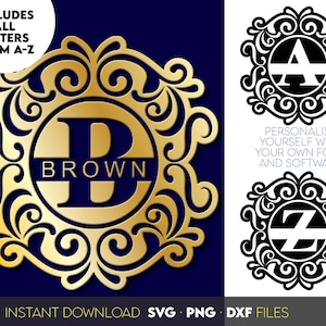 Monograma familiar SVG, Monograma de boda SVG, Apellido SVG, Monograma de letra dividida SVG, Monograma circular SVG, Letras de monograma SVG, Iniciales SVG