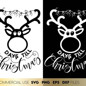 The Rudolph SVG Christmas Countdown Chalkboard, Days Till Christmas SVG Png, Adventskalender SVG Weihnachtsverzierungen Rentier Gesicht SVG Png
