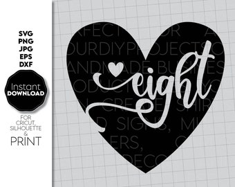 Cuore per l'ottavo compleanno SVG: design per maglietta da bambina, download digitale