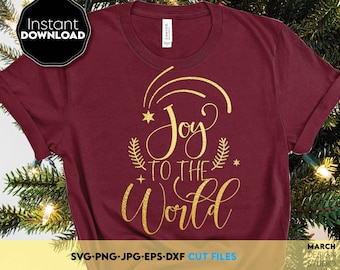 SVG "Alegría para el mundo", archivo de corte con cita navideña, diseño de caligrafía navideña, SVG para camisetas navideñas, diseño festivo para Cricut.