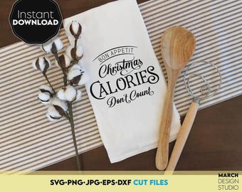 Las calorías navideñas no cuentan (SVG), cita divertida sobre comida navideña, frase navideña para la cocina, diseño de camiseta navideña.
