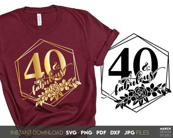 Fabulous 40th Birthday SVG | Floral Frame Tee Design Digital Download