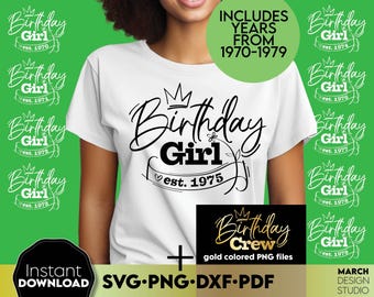 50e anniversaire fille SVG PNG Bundle, est. 1970-1979, téléchargement numérique
