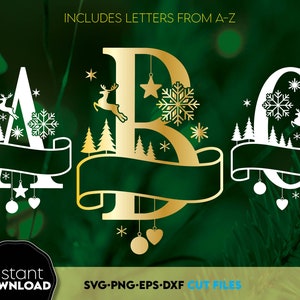 Split Monogram SVG, Christmas Letters, Christmas Monograms SVG, Christmas SVG, svg Files For Cricut, Christmas Ornaments svg, dxf, png, jpg