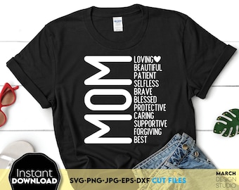 Mom SVG With Inspirational Word List Typography, Digital Download