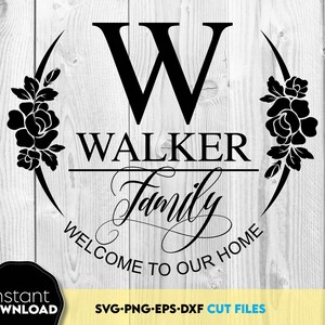 Family Monogram Sign SVG, Floral Circle Frame (Digital Download)