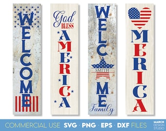 Patriotic Welcome Sign SVG PNG Bundle, Independence Day 4th of July Front Porch Signs
