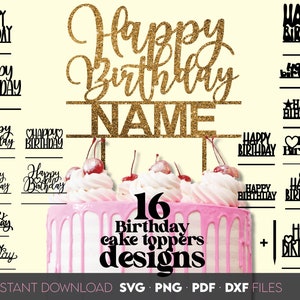 Joyeux anniversaire svg png dxf Bundle 16 décorations de gâteau d'anniversaire svg Bundle de décoration de gâteau d'anniversaire Clip Art | fichiers découpés au laser pour CNC | couper la lime
