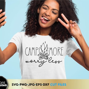 Acampa más preocupaciones menos SVG / fogata SVG / campista feliz SVG / aventura SVG / vida de campamento SVG / amante de la naturaleza SVG Archivos para Cricut