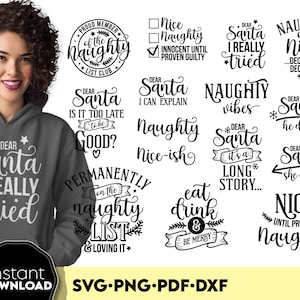 SVG di Natale, bundle di citazioni di Natale svg png, maglietta di regali di Natale, citazioni di Natale png, citazioni invernali, lista dei buoni di Babbo Natale, regali di Natale