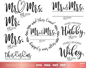 Mr and Mrs 2026 SVG Bundle: Wedding Monogram, Digital Download