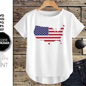 Mapa de EE. UU. Svg Png / Rojo, blanco y azul / Cuatro de julio svg / Sublimación del 4 de julio / Camiseta con la bandera de EE. UU. Svg / Mapa de EE. UU. clipart / Archivos svg de la bandera de EE. UU.