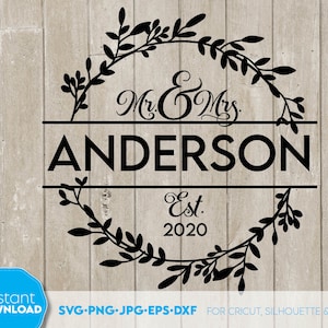 M. et Mme SVG | Nom de famille SVG | Signe de mariage SVG | Signe famille SVG | Signe de famille personnalisé Svg | Fichiers découpés au laser Dxf | Monogramme de mariage