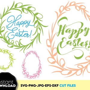 Happy easter wreath bundle clipart svg png, happy easter frame svg, easter egg ornament, easter home decor svg, spring decor svg for Cricut