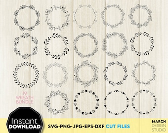 Christmas Wreath SVG Bundle: Hand-Drawn Floral Frames, Digital Download