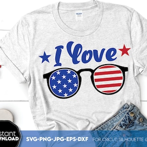 Amo a Estados Unidos svg gafas de sol png svg, Make America Great Again Png Svg, Día de la Independencia svg, Camisa patriótica png svg, Cricut Silhouette