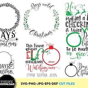 Lot de Noël compte à rebours Png, jours jusqu'à Noël SVG, tableau de Noël SVG, signe de Noël Svg décorations de Noël découpé au Laser