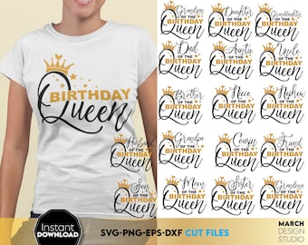 Pacote de Arquivos Digitais para Família Rainha do Aniversário em SVG: Camisetas, Placas e Arquivos para Uso Geral