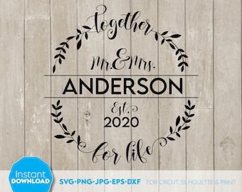 Family Monogram Wreath SVG, Mr and Mrs Wedding Sign, Cricut Cut Files