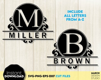 Split Monogram SVG Font: Family Name, Wedding Monogram Digital Download