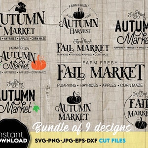 Ensemble de signes automne signe Svg, porche du marché automne, Svg Png décoration automne, signe marché automne, signe automne fichiers Svg pour Cricut