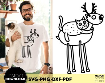 Christmas Reindeer Pet Design: Holiday Cat, Dog SVG PNG Digital Download