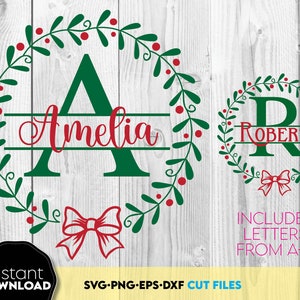 Monogramma diviso in formato SVG, lettere di Natale in formato SVG, monogramma di Natale in formato SVG, monogramma circolare in formato SVG, file monogramma ghirlanda in formato SVG per Cricut, Silhouette