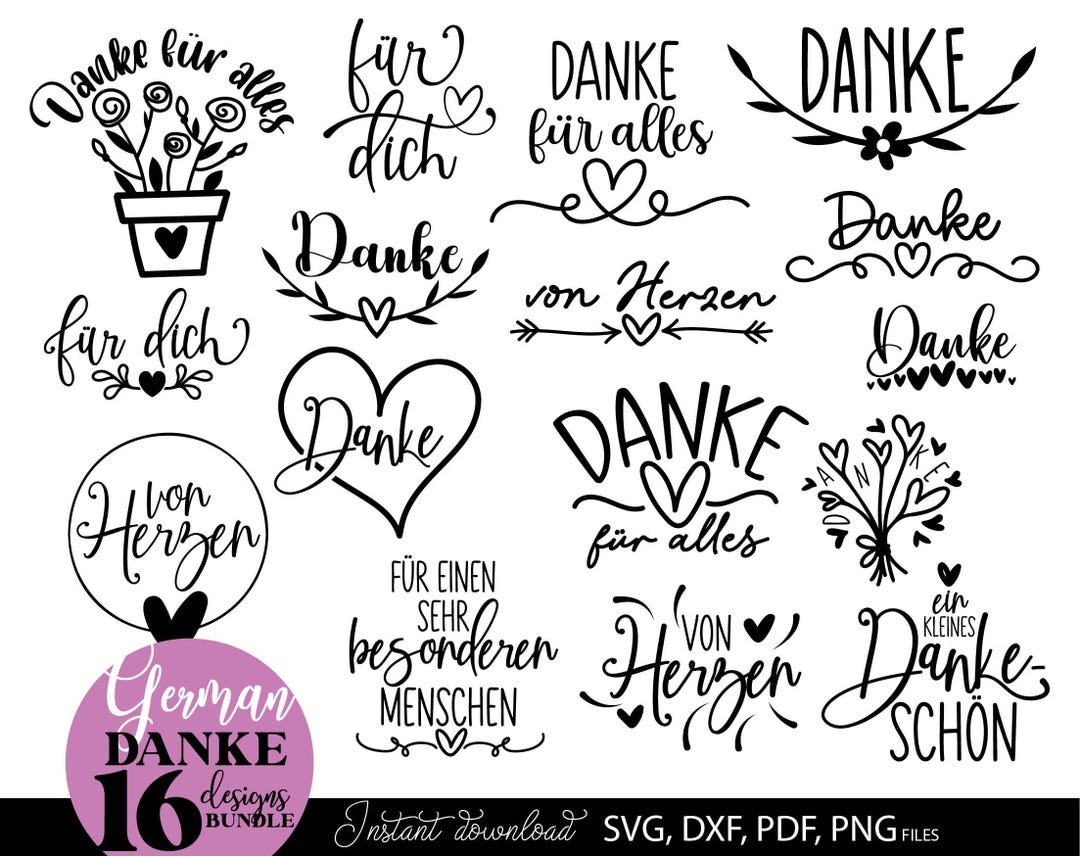 Deutsche Danke Sprüche SVG Bundle Dankeschön Designs Für Karten ...