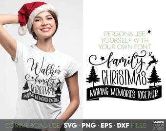 Personalized Family Christmas SVG Design With Custom Name Festive Trees Reindeer Holiday Decor Art