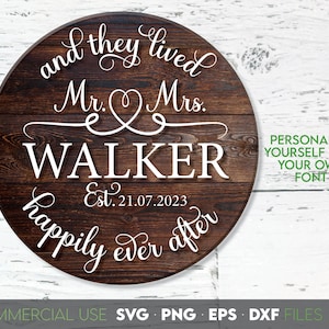 Mr and Mrs SVG / Monogramma di matrimonio diviso SVG / Cartello di benvenuto per matrimonio SVG / Cartello del cognome SVG / File tagliati al laser / File tagliati per Cricut