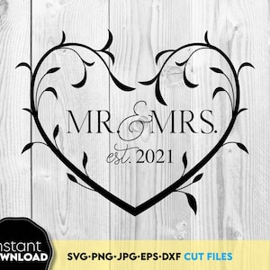 Mijnheer mevrouw hart vorm Svg Png - de heer en mevrouw Est 2025 - Svg de heer & mevrouw Svg de heer mevrouw artwork svg - bruiloft teken Svg Png - Just Married-bestanden voor knippen