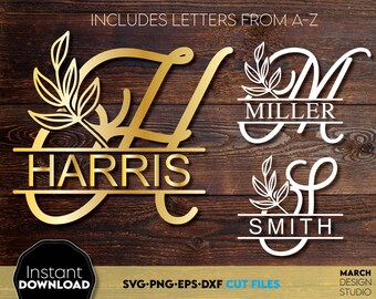 Floral Split Monogram SVG Bundle A-Z – Wedding Family Name Initial Alphabet Cricut Cut Files
