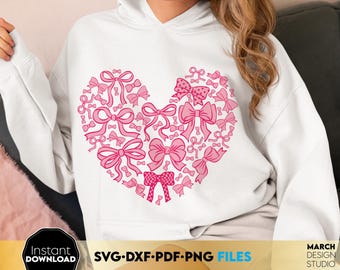 Coração de Laços Rosa SVG PNG JPG Bundle para Cricut e Silhouette, Design Camiseta Dia dos Namorados, Clipart Romântico Download