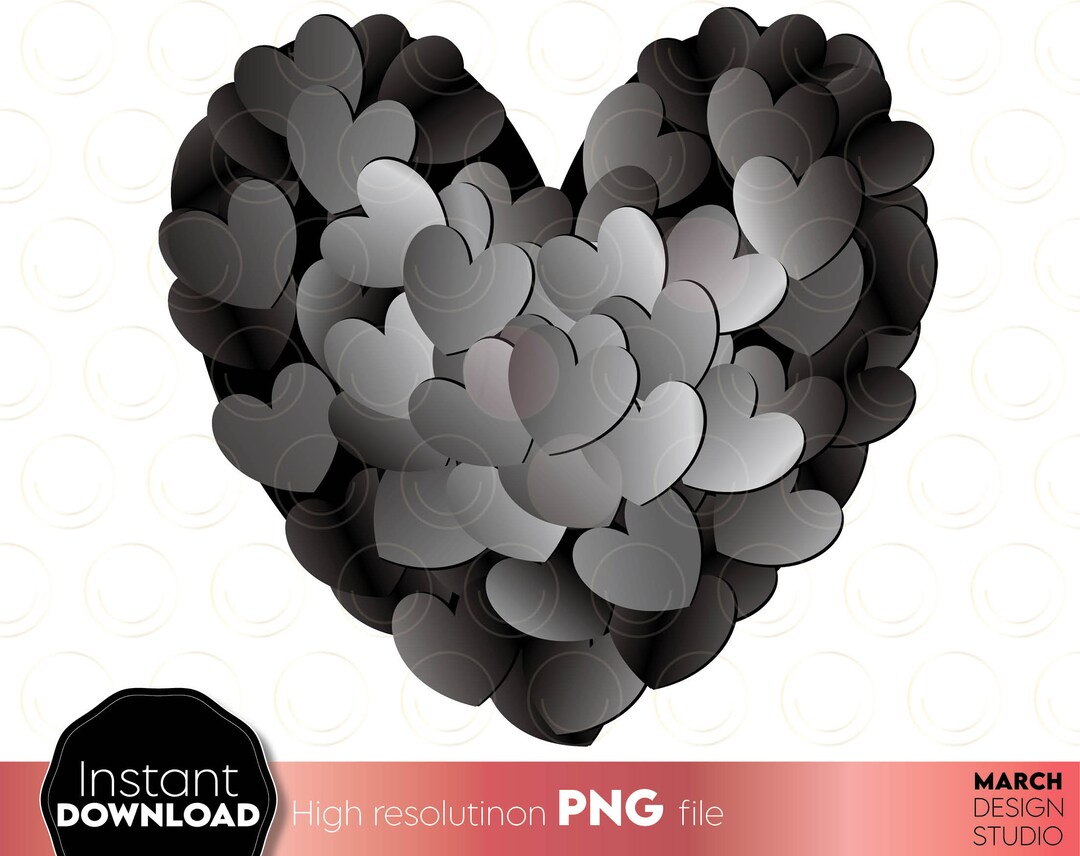Glitter Heart Valentine's Day PNG: Black and White Sublimation Design ...