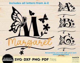 Butterfly Monogram SVG, PNG, PDF: Nursery Initial Print, Digital Download