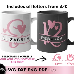 Gesplitst monogram SVG | Valentijn monogram SVG | Hart monogram SVG | Familienaam monogram svg | Monogrambrieven svg | Bruiloft monogram svg